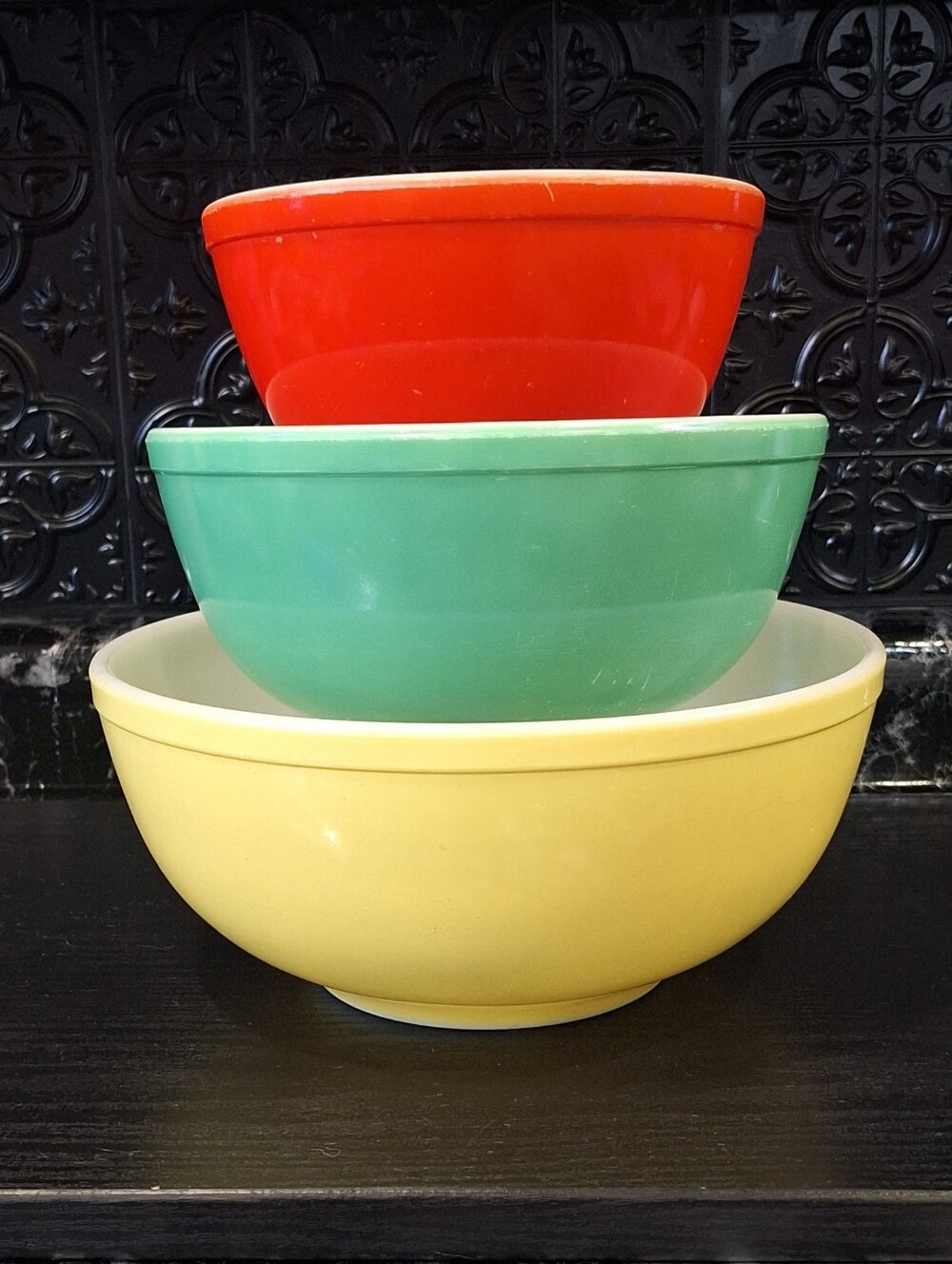 1940s 1st Edition Pyrex Primary Colours Nesting Bowls, Vintage Mixing Bowls 3pc